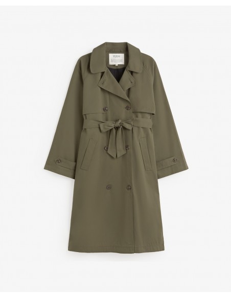 Gabardina midi cruzada de algodón Yerse verde caqui