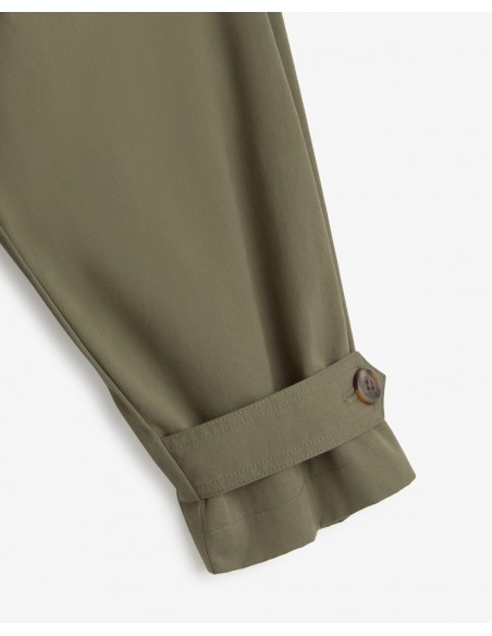 Gabardina midi cruzada de algodón Yerse verde caqui