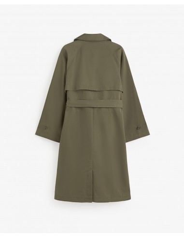 Gabardina midi cruzada de algodón Yerse verde caqui