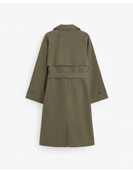 Gabardina midi cruzada de algodón Yerse verde caqui