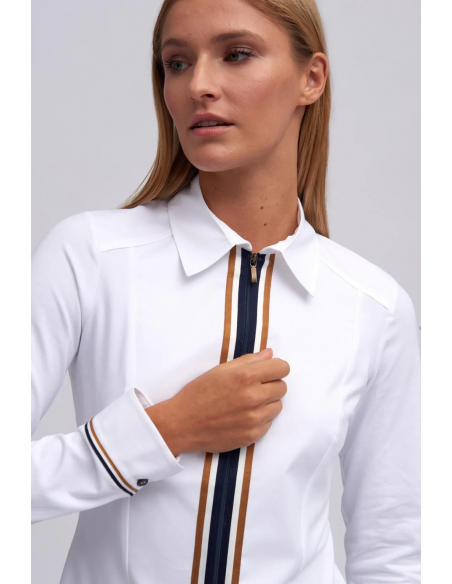 Camisa "Onega" - detalle de cremallera, puño y cuello.