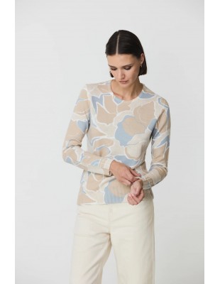 Jersey Estampado de Lana Mixta con Cuello Redondo - color Beige