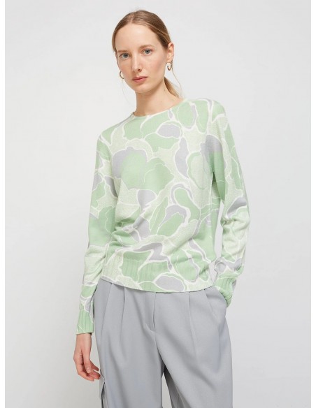Jersey Estampado de Lana Mixta con Cuello Redondo - color verde Jersey Estampado de Lana Mixta con Cuello Redondo - color verde