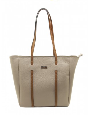 Bolso Kalesa de Piel Vacuno con Cremallera Taupe