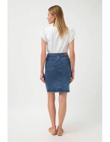 Falda Lezama Azul – Minifalda vaquera con cintura alta y bolsillos - vista posterior
