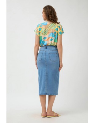 Falda Inga Celeste – Falda midi vaquera de corte entubado con abertura delantera 2