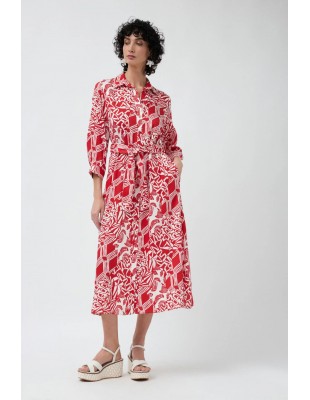 Vestido Ibiza Rojo – Vestido largo camisero con estampado y cinturón ajustable 2