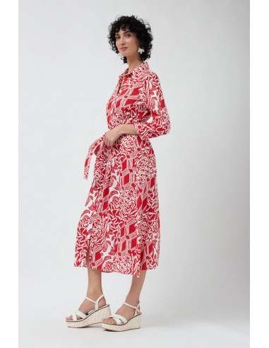 Vestido Ibiza Rojo – Vestido largo camisero con estampado y cinturón ajustable