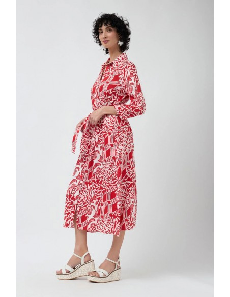 Vestido Ibiza Rojo – Vestido largo camisero con estampado y cinturón ajustable Vestido Ibiza Rojo – Vestido largo camisero con estampado y cinturón ajustable
