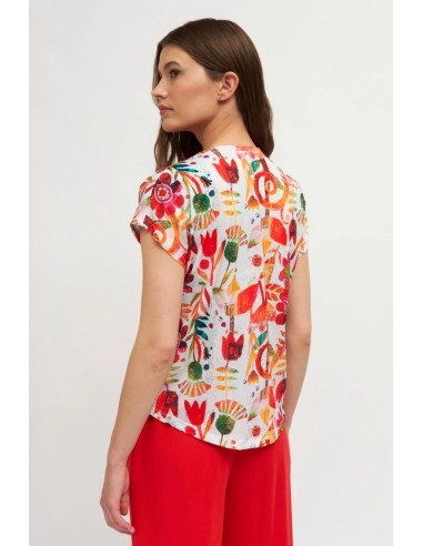 Camiseta Adna Natural – Camiseta de manga corta con estampado artístico y escote en V - vista posterior