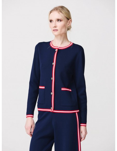 Chaqueta de punto milano con ribetes en contraste