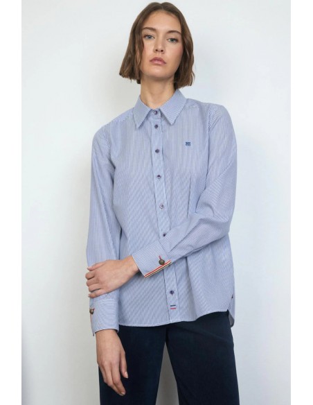 Camisa Caesada Azul Medio de Tinta y Bariloche – 100% algodón, estilo clásico renovado