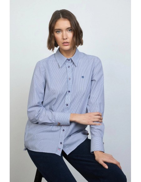 Camisa Caesada Azul Medio de Tinta y Bariloche – 100% algodón, estilo clásico renovado