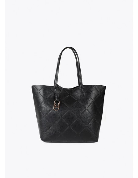 Bolso shopper negro efecto piel con logo LC de Lola Casademunt Bolso shopper negro efecto piel con logo LC de Lola Casademunt
