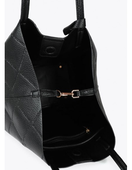 Bolso shopper negro efecto piel con logo LC de Lola Casademunt