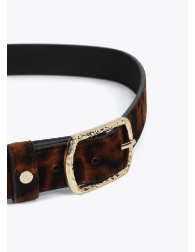 Cinturón estrecho animal print con hebilla dorada - Lola Casademunt