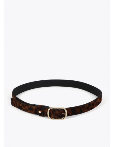 Cinturón estrecho animal print con hebilla dorada - Lola Casademunt