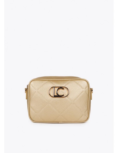 Bandolera dorada efecto piel con logo ovalado de Lola Casademunt