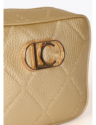Bandolera dorada efecto piel con logo ovalado de Lola Casademunt - detalle del bolso