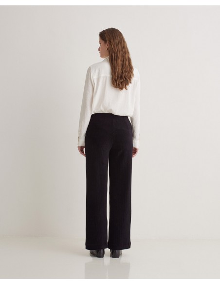 Pantalón negro ancho de pana en mezcla de algodón - YERSE