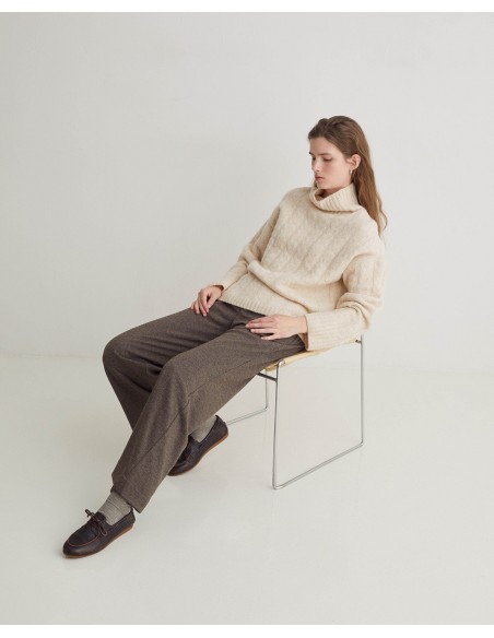 Pantalón marrón ancho de punto con cintura elástica – YERSE