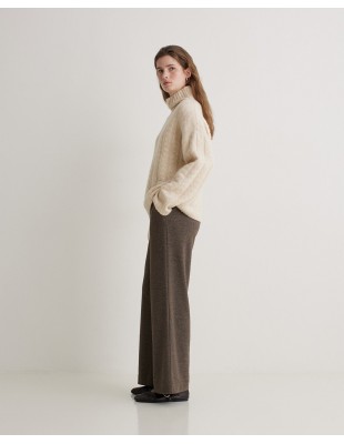 Pantalón marrón ancho de punto con cintura elástica – YERSE 2