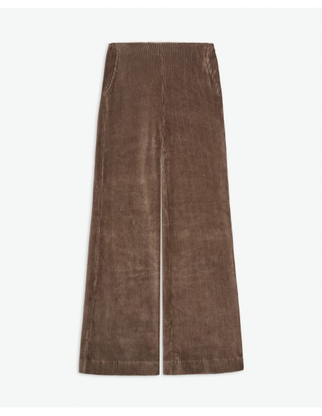 Pantalón marrón ancho de punto con cintura elástica – YERSE