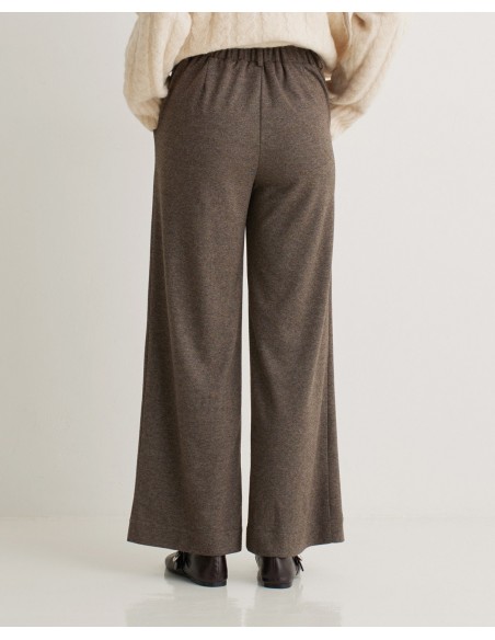 Pantalón marrón ancho de punto con cintura elástica – YERSE