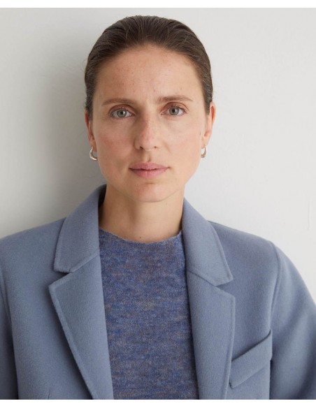 Abrigo midi azul mezcla de lana con fibras recicladas – YERSE