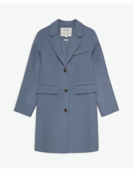 Abrigo midi azul mezcla de lana con fibras recicladas – YERSE