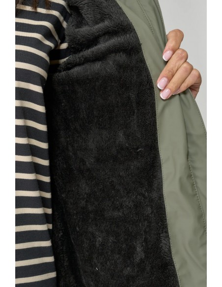 Chubasquero mujer con forro bereber polar y capucha - Batela - color verde