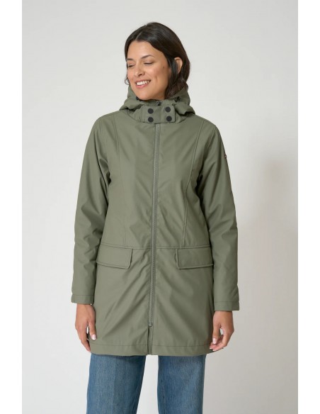 Chubasquero mujer con forro bereber polar y capucha - Batela - color verde