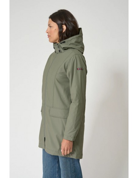 Chubasquero mujer con forro bereber polar y capucha - Batela - color verde