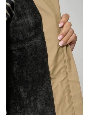 Chubasquero mujer con forro bereber polar y capucha - Batela - color camel 2