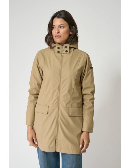 Chubasquero mujer con forro bereber polar y capucha - Batela - color camel