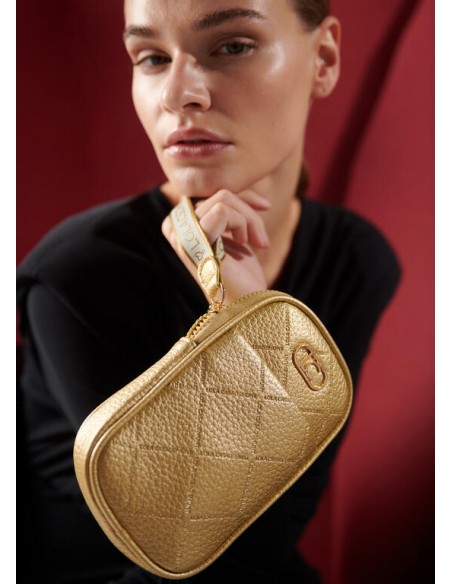 Bolsito para móvil dorado acolchado con logo – Lola Casademunt