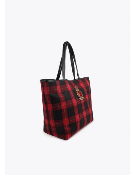 Bolso shopper de cuadros con parche escudo – Lola Casademunt - vista lateral