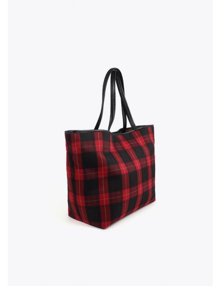 Bolso shopper de cuadros con parche escudo – Lola Casademunt - vista posterior