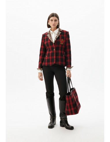 Bolso shopper de cuadros con parche escudo –...