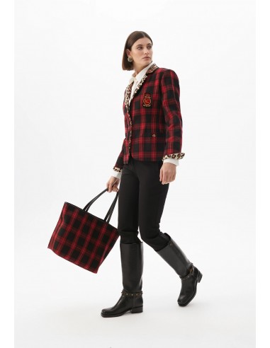 Bolso shopper de cuadros con parche escudo –...