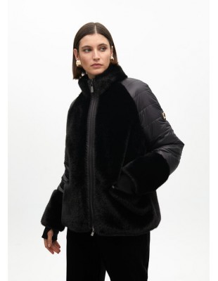 Abrigo combinado plumas y pelo – Lola Casademunt - negro
