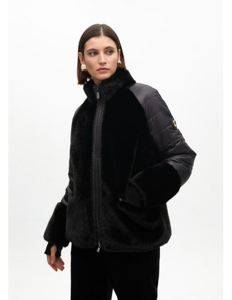 Abrigo combinado plumas y pelo – Lola Casademunt - negro