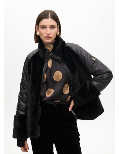 Abrigo combinado plumas y pelo – Lola Casademunt - negro