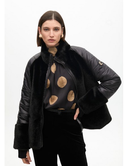 Abrigo combinado plumas y pelo – Lola Casademunt - negro