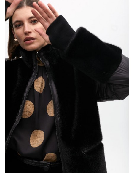 Abrigo combinado plumas y pelo – Lola Casademunt - negro