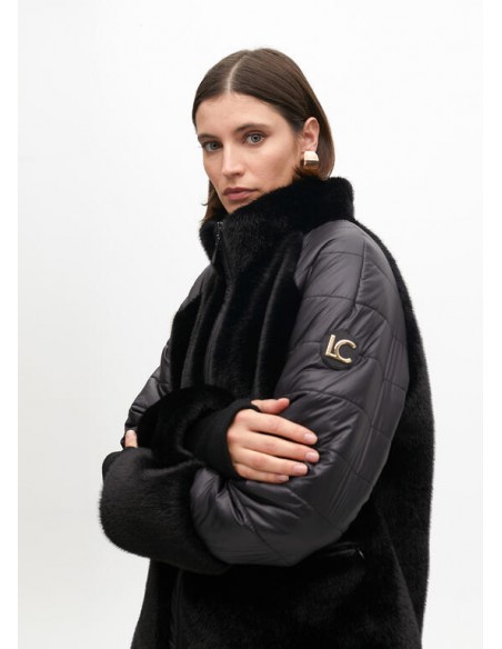 Abrigo combinado plumas y pelo – Lola Casademunt - negro