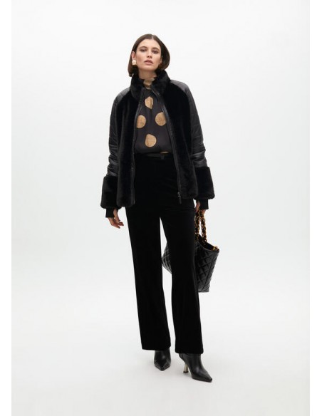 Abrigo combinado plumas y pelo – Lola Casademunt - negro