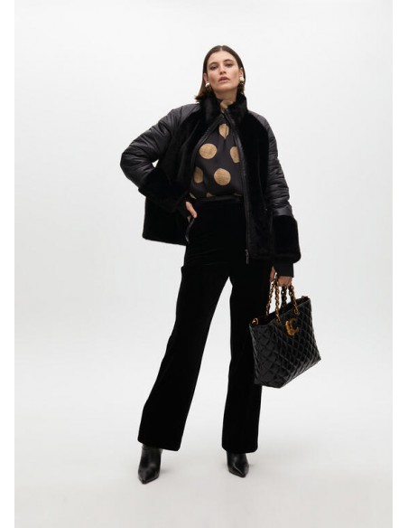 Abrigo combinado plumas y pelo – Lola Casademunt - negro