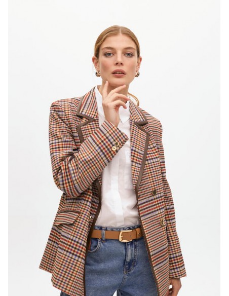 Americana cuadros marrón-azul con ribete – Lola Casademunt