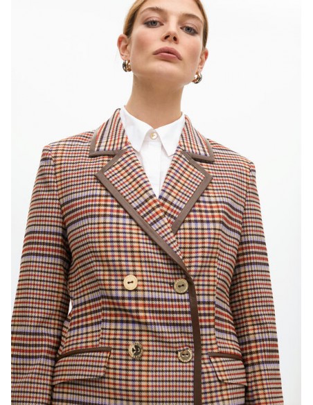 Americana cuadros marrón-azul con ribete – Lola Casademunt